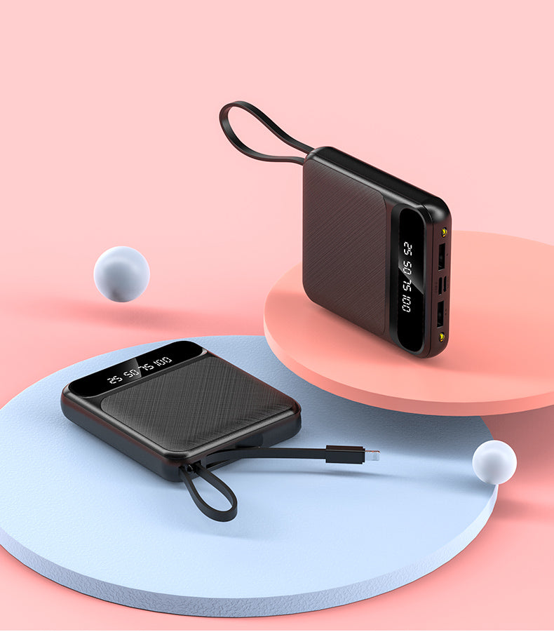 Portable Power Bank with Built-in Cables