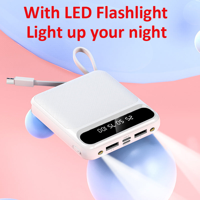 Portable Power Bank with Built-in Cables